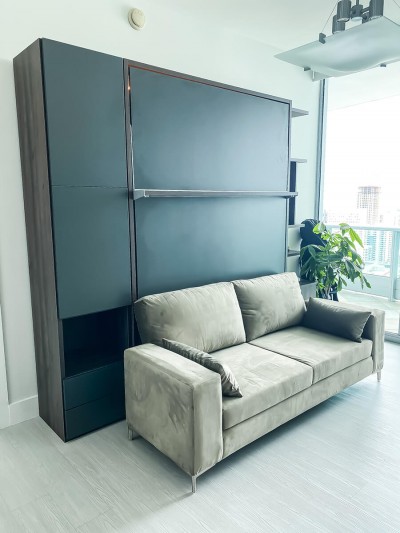 ROYAL Queen Wall Bed with Sectional Sofa Wardrobe and Bookcase